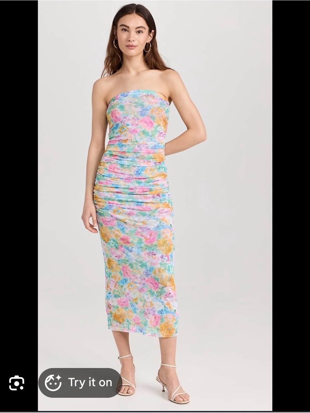 RESA Strapless Midi Dress in Pastel Pink, Blue & Yellow Floral